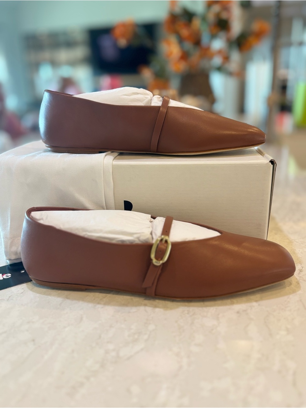Larroude Misty Ballerina Flat Caramel Kidskin Leather Almond Toe Ballet Flats - Picture 6 of 12